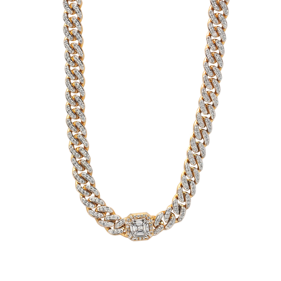 White Diamond Cuban Link Necklace With Center Stone