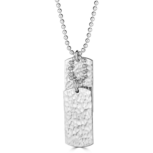 Double Hammered Tag Necklace In Sterling Silver