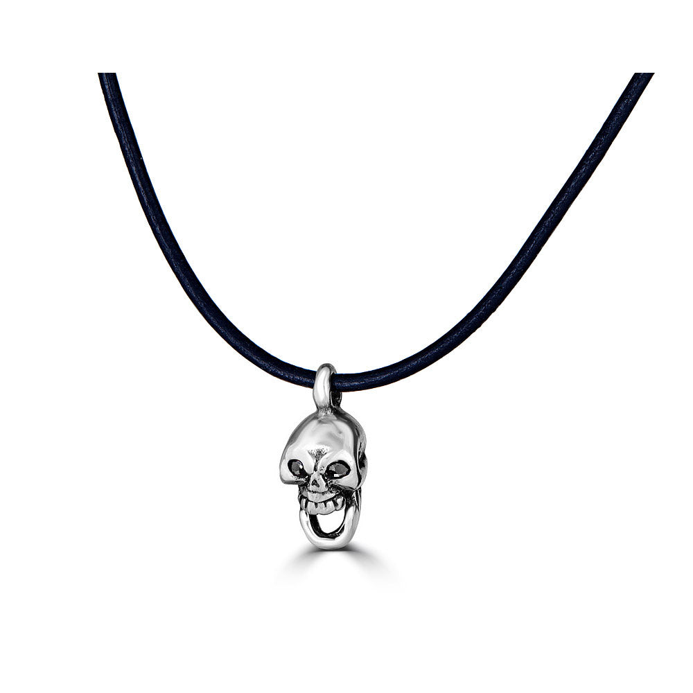 Gem Eyes Mini Skull Pendant Leather Cord Necklace