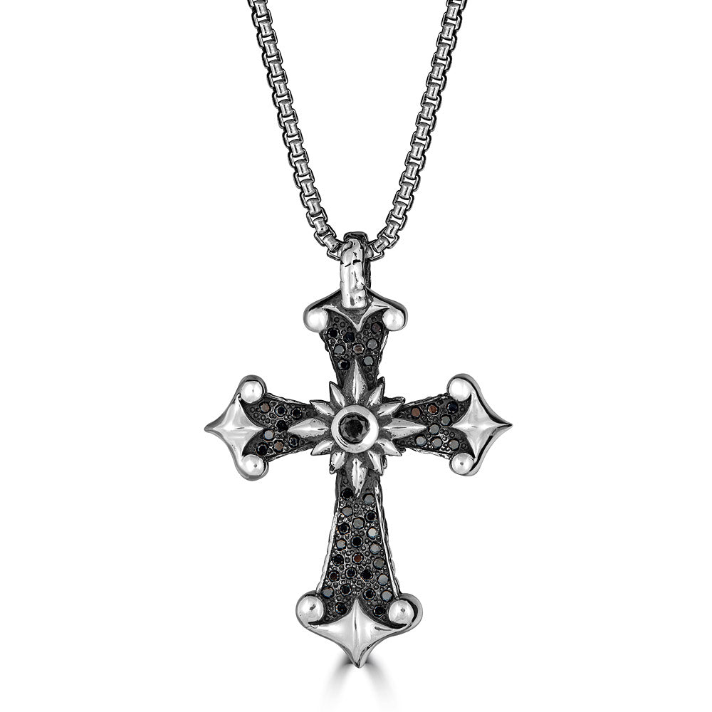 Large Black Diamond KeyDesign Cross Pendant Necklace