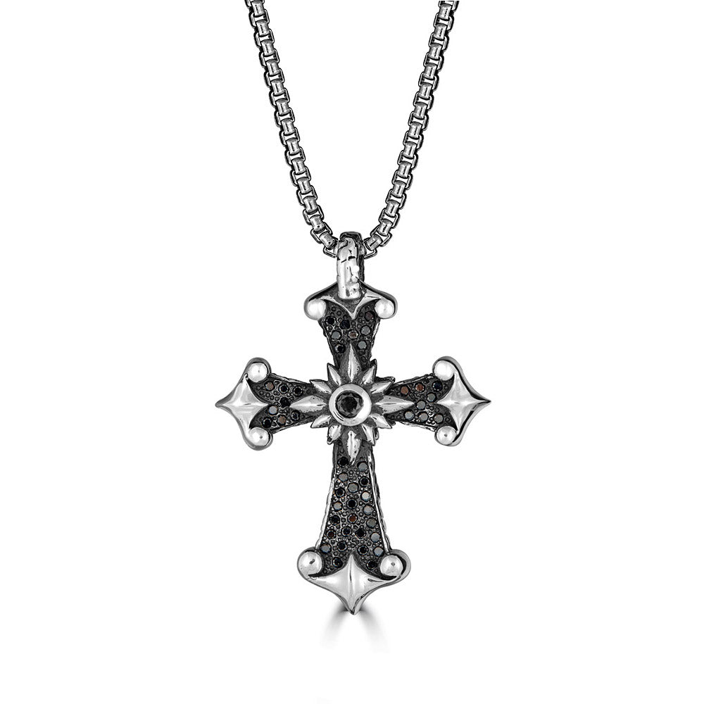 Medium Black Diamond KeyDesign Cross Pendant Necklace