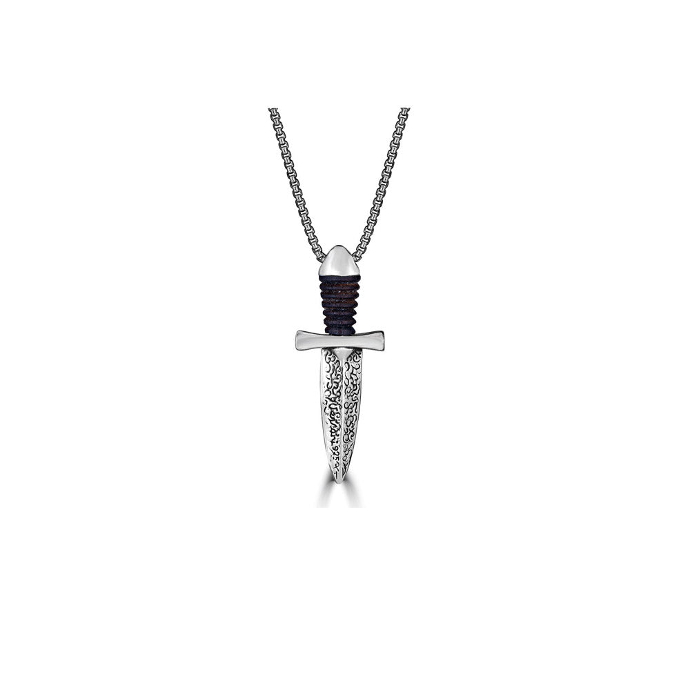 Mini Wood KeyDesign Dagger Pendant Necklace In Sterling Silver