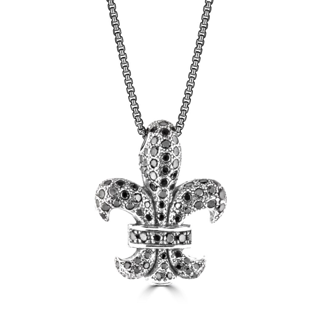 Black Diamond Fleur De Lis Pendant Necklace