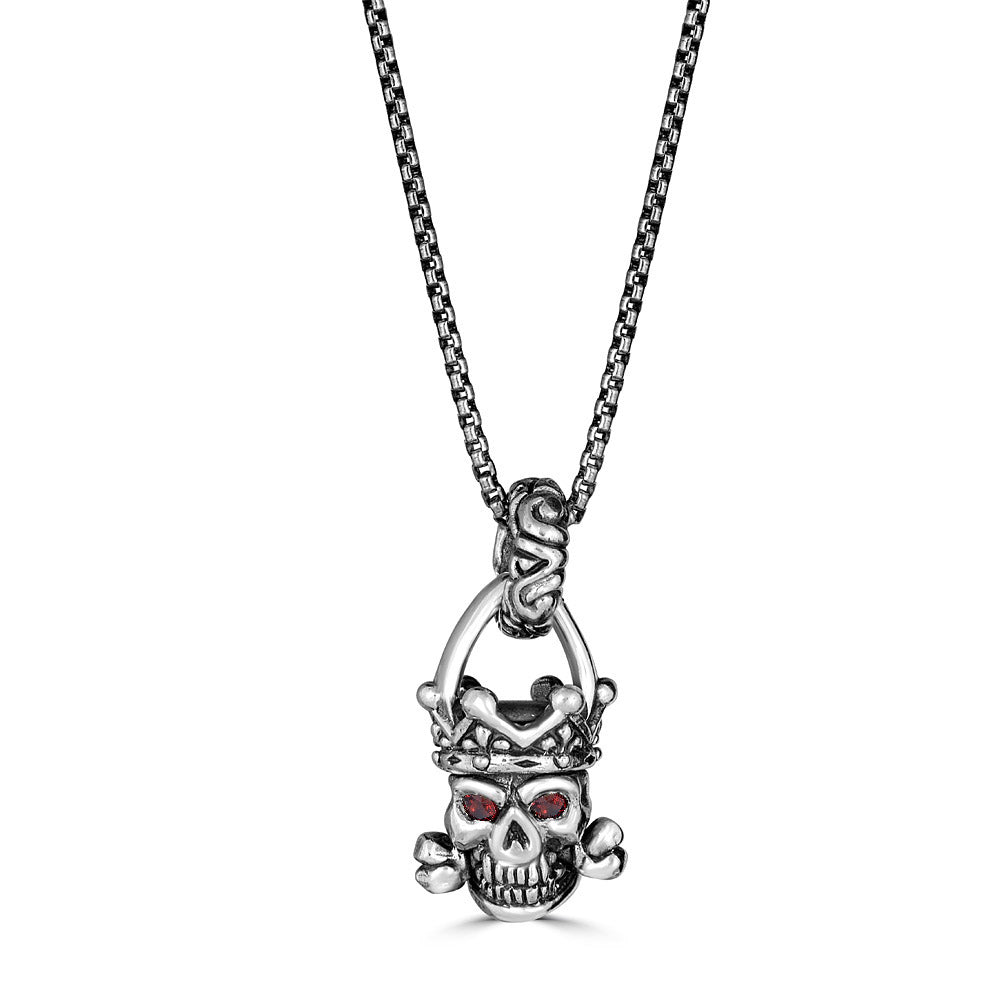 Gem Eyes Crown Skull Pendant Necklace