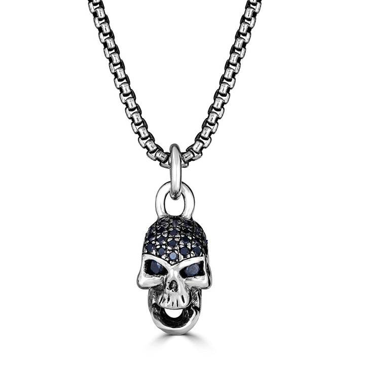 Mini Black Diamond Skull Pendant Necklace