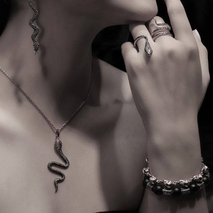 Black Diamond Snake Pendant Necklace