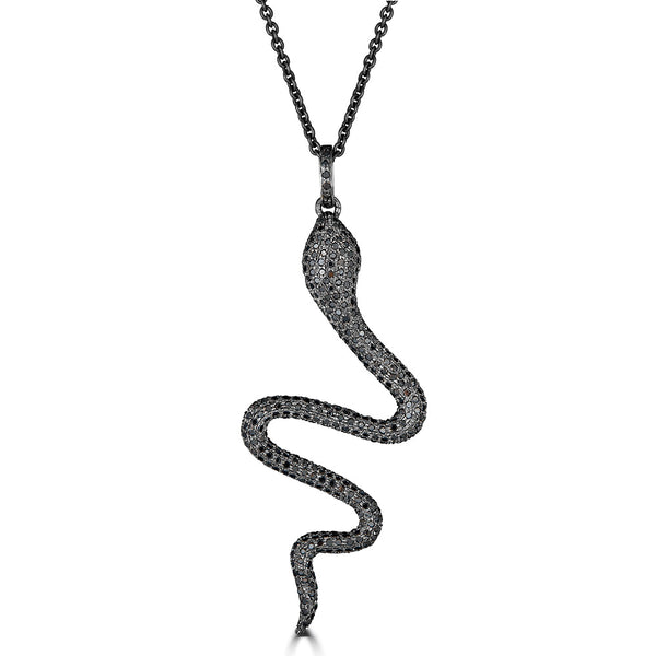 Women's Silver Black Diamond Snake Pendant Necklace – Versani