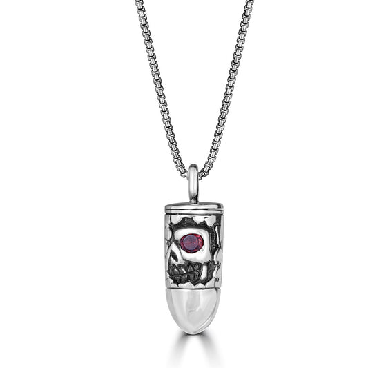 Gem Eye Skull Bullet Pendant Necklace