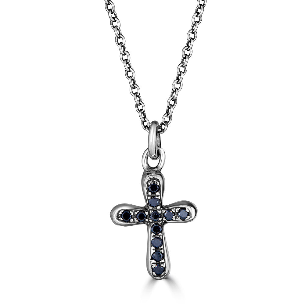 Black Diamond Petite Cross Pendant Necklace