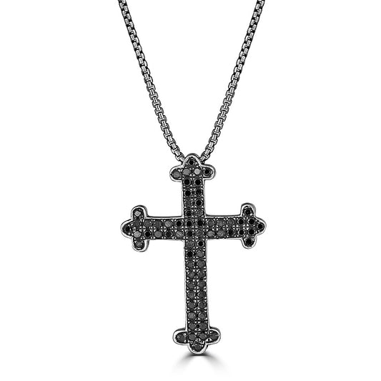 Black Diamond Maltese Cross Pendant Necklace