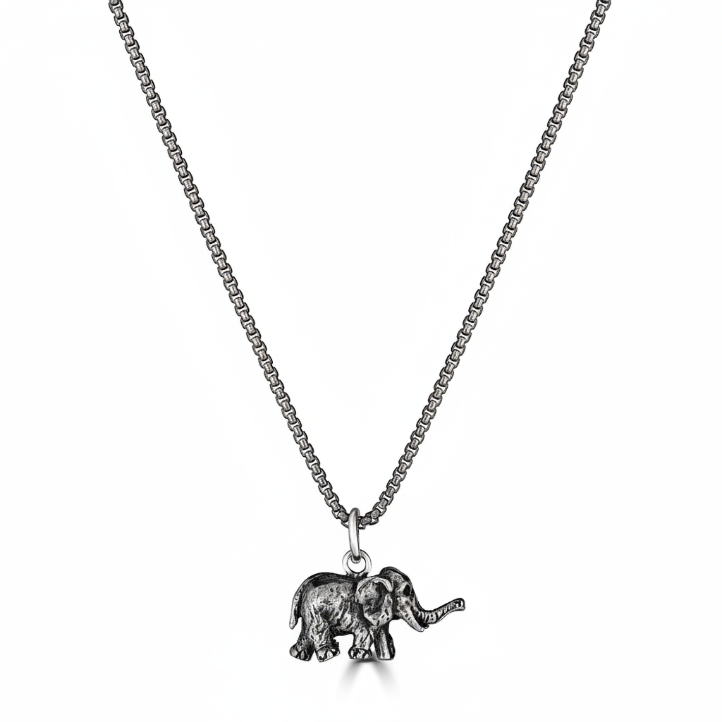 Mini Elephant Pendant Necklace In Sterling Silver