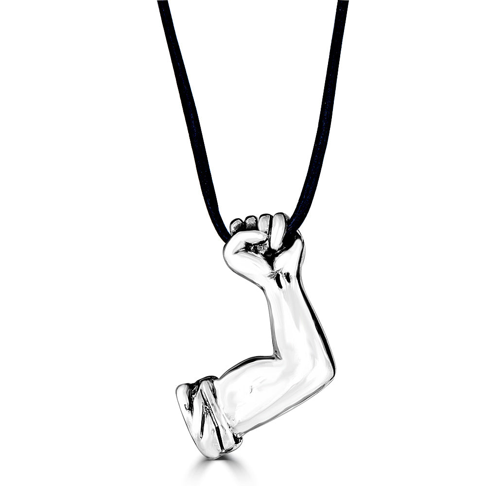 Strong Arm Pendant Leather Cord Necklace