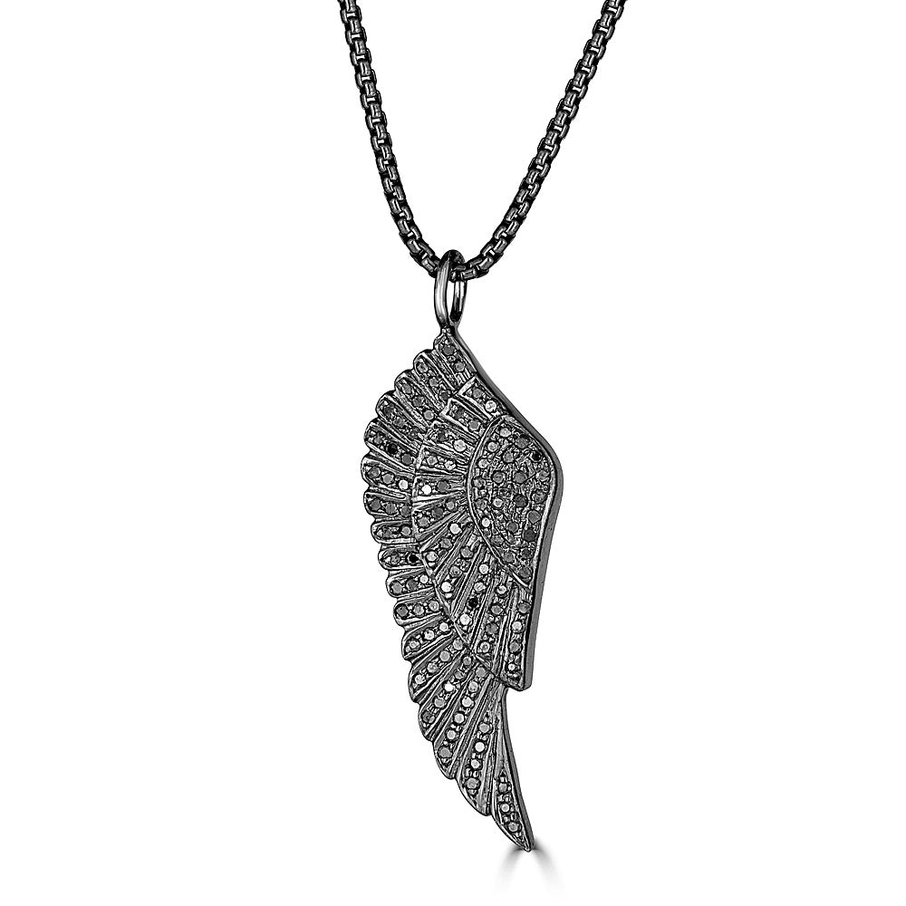 Black Diamond Angel Wing Pendant Necklace