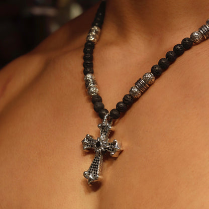 Black Diamond Cross  Beaded Necklace