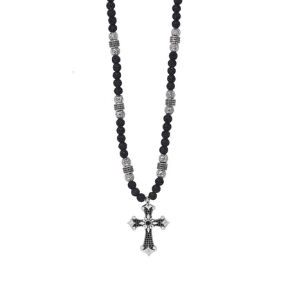 Black Diamond Cross  Beaded Necklace