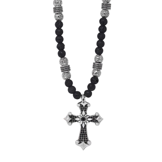 Black Diamond Cross  Beaded Necklace