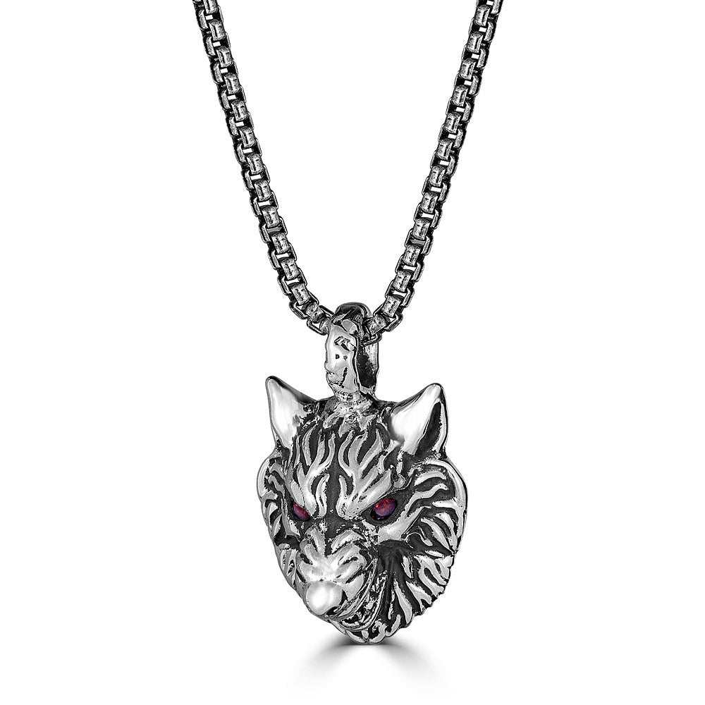 Gem Eyes Tiger Pendant Necklace In Sterling Silver