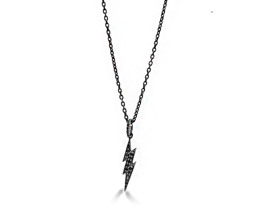 Mini Black Diamond Lightning Bolt Pendant Necklace