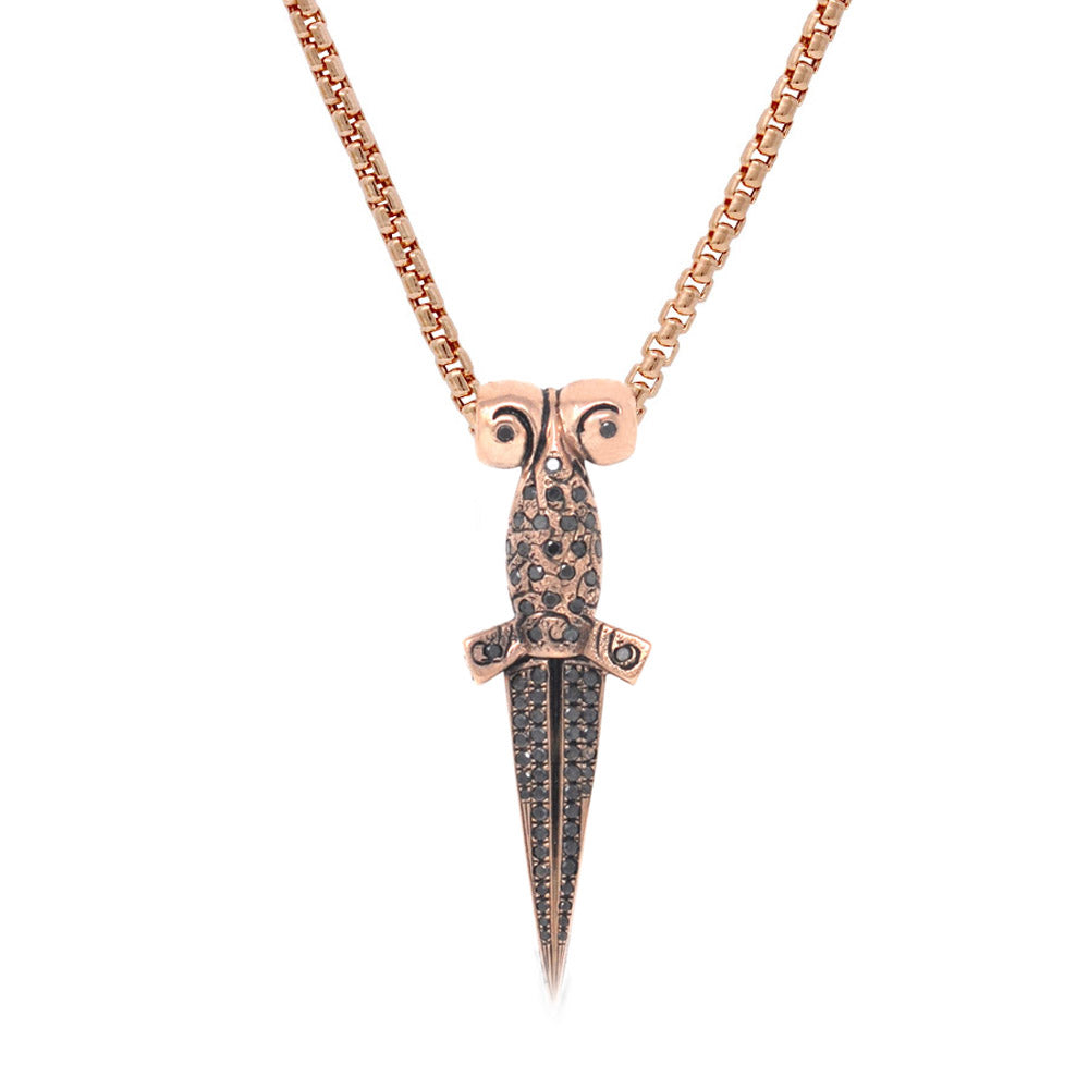 Black Diamond Rose Gold Dagger Pendant Necklace