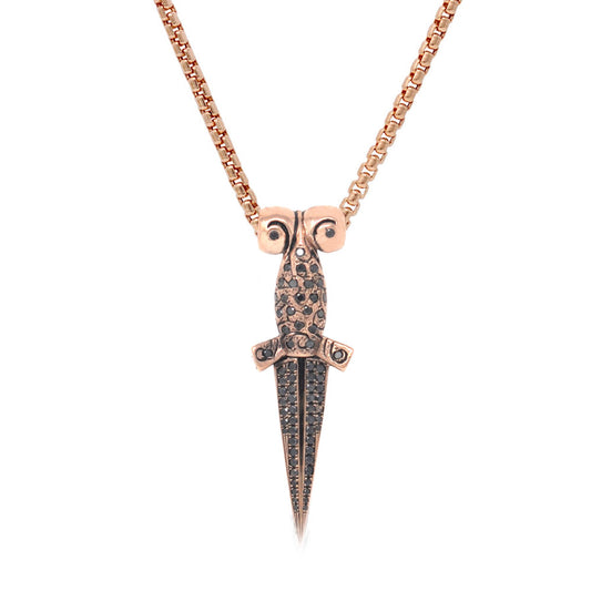 Black Diamond Rose Gold Dagger Pendant Necklace