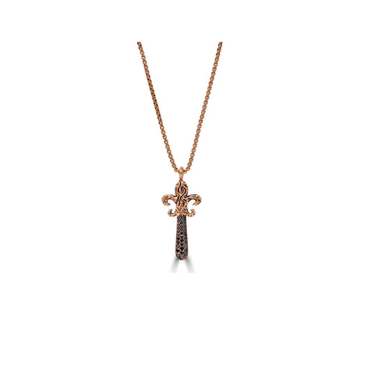 Black Diamond KeyDesign Fleur De Lis Sword Pendant Necklace In Gold