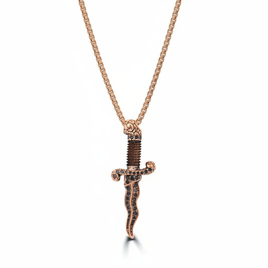 Rose Gold Bocote Wood & Black Diamond Dagger Necklace