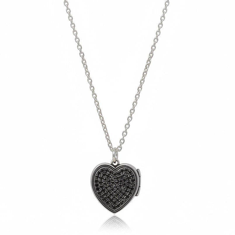 Black Diamond Heart Locket Pendant Necklace