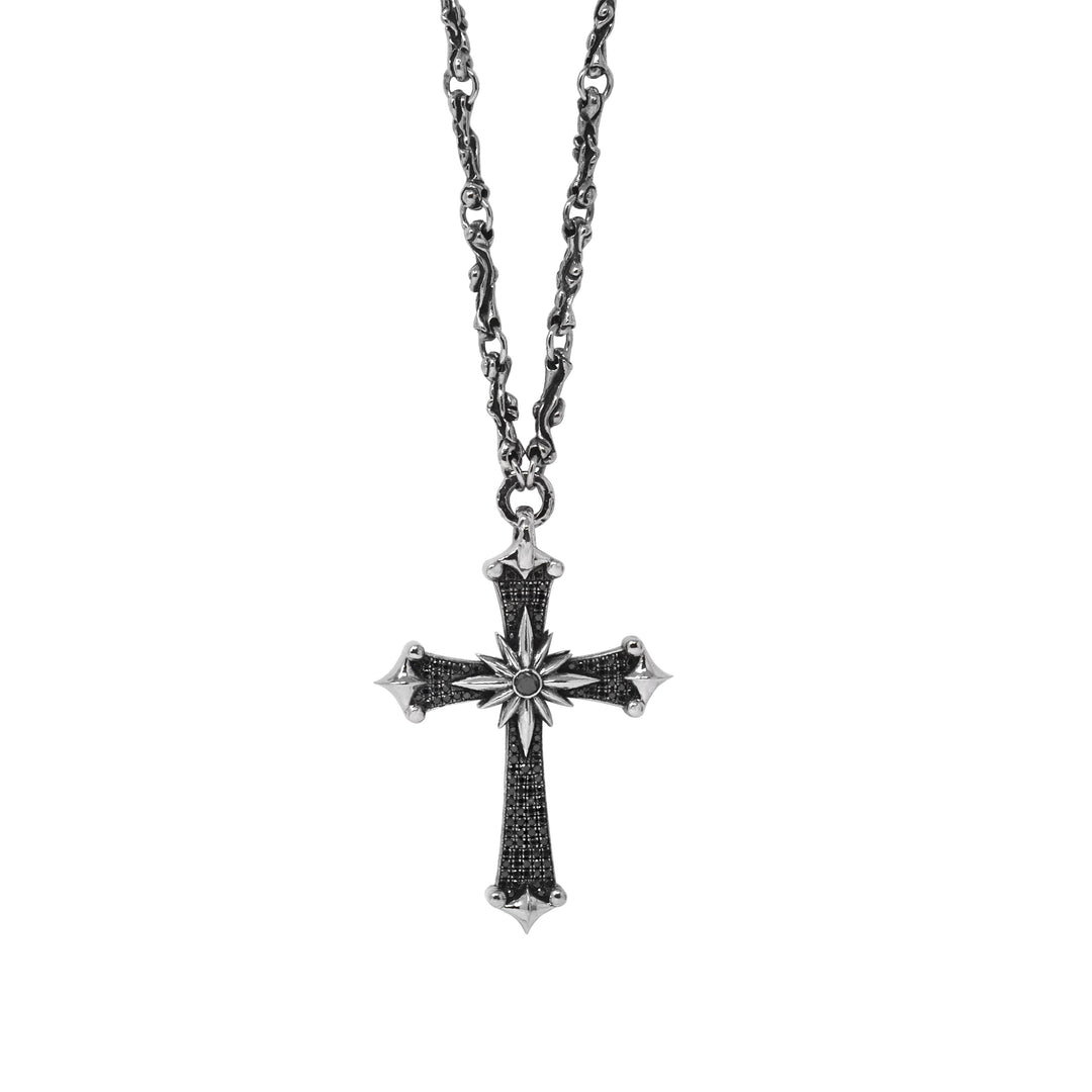 Large Black Diamond KeyDesign Sun Cross Pendant Necklace