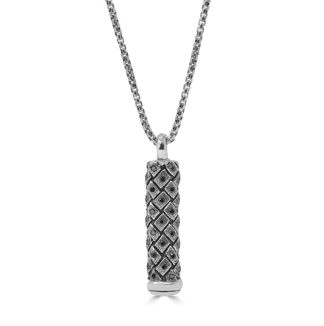 Black Diamond Woven Textured Bar Pendant Necklace