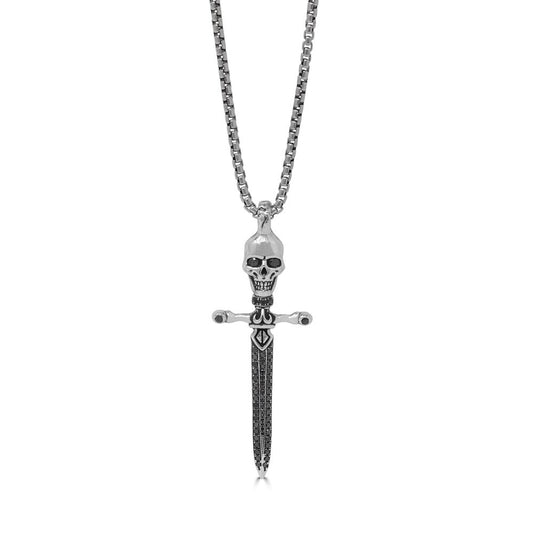 Black Diamond Skull Sword Pendant Necklace