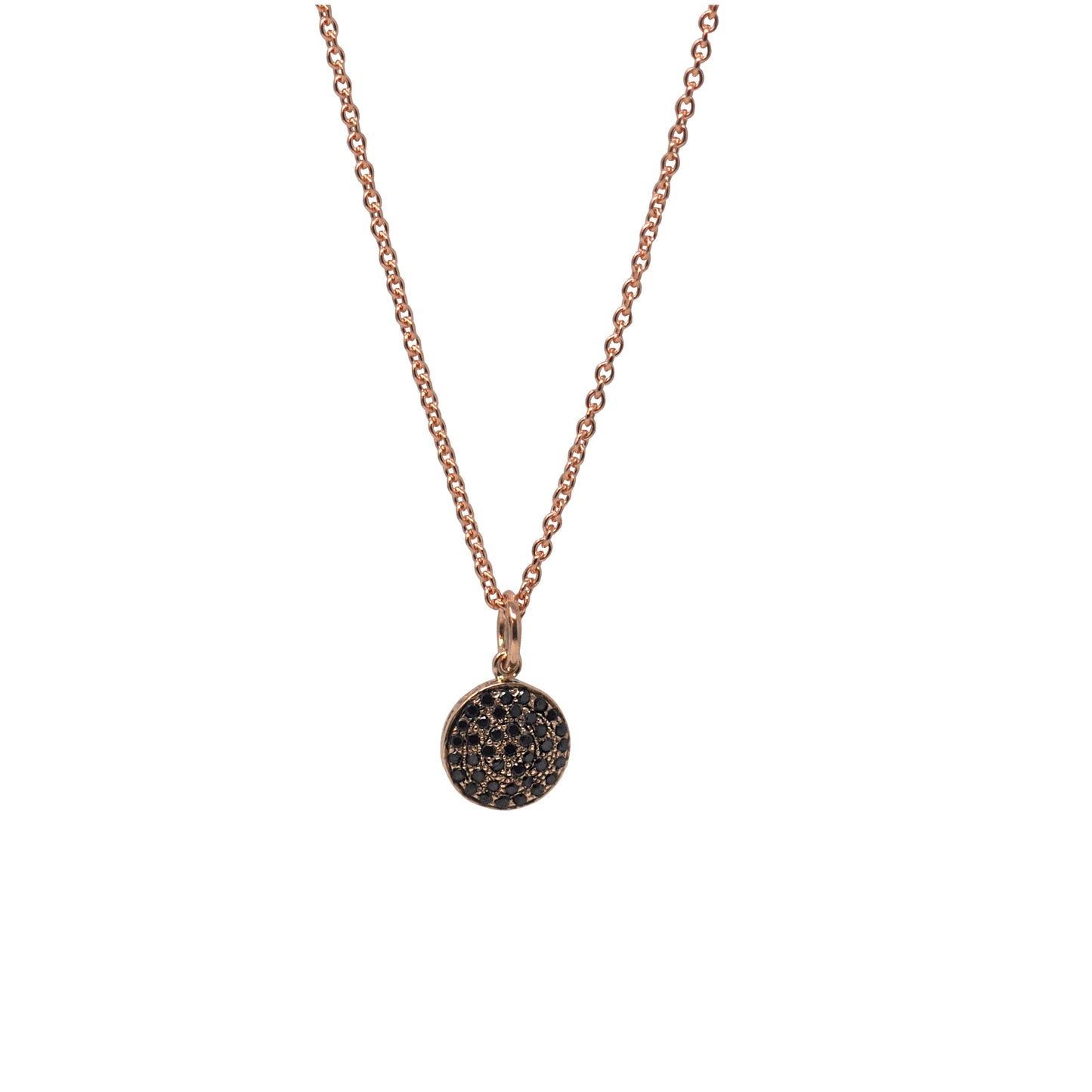 Mini Black Diamond Disc Pendant Necklace In Rose Gold