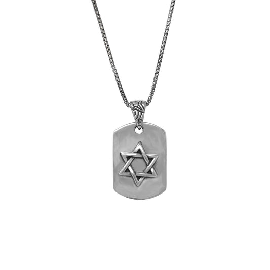 Star Of David Tag Necklace In Sterling Silver