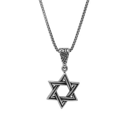 KeyDesign Oxidized Star of David Pendant Necklace In Sterling Silver