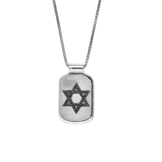 Black Diamond Star of David Tag Pendant Necklace