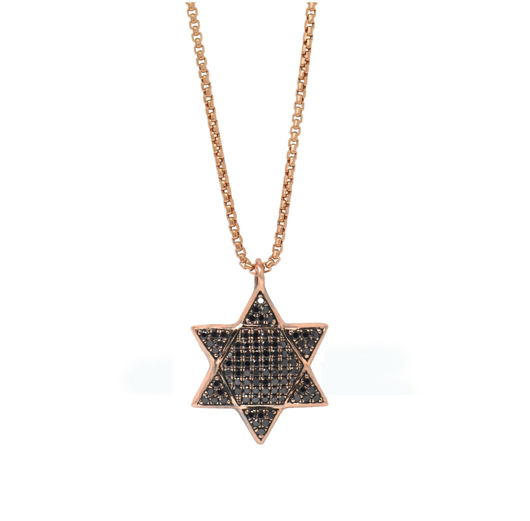 Star Of David Pavé Black Diamond Pendant Necklace In Rose Gold