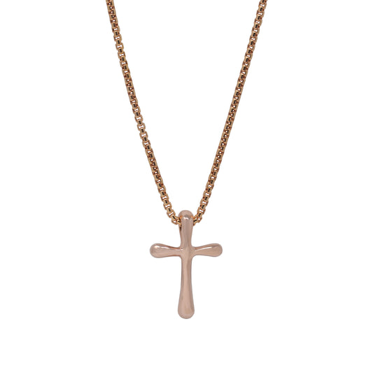 Gold Round Edge Cross Pendant Necklace
