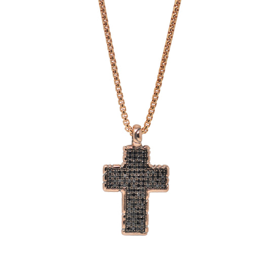 KeyDesign Edge Black Diamond Cross Pendant - Rose Gold