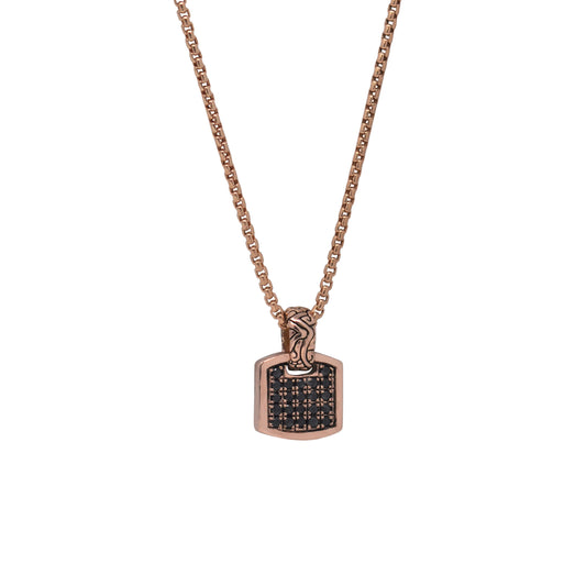 Mini Black Diamond Square Pendant Necklace In Rose Gold