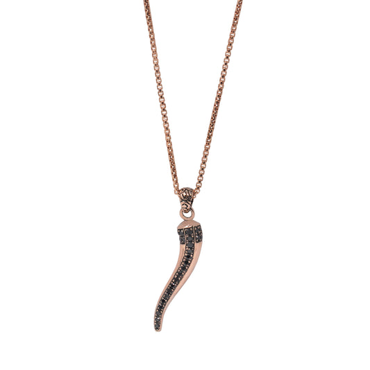 Black Diamond Horn Pendant Necklace In Rose Gold