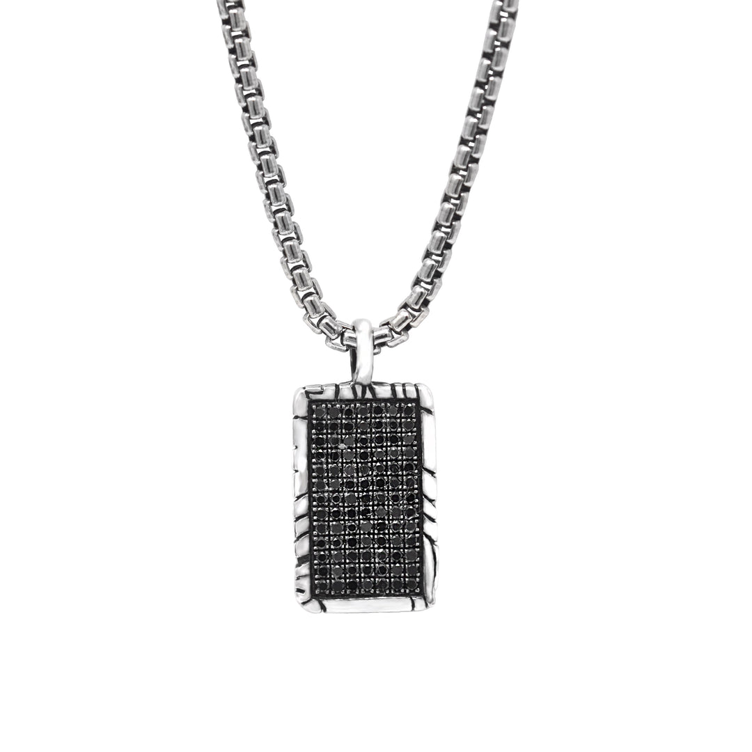 Rectangular Black Diamond KeyDesign Tag Pendant Necklace