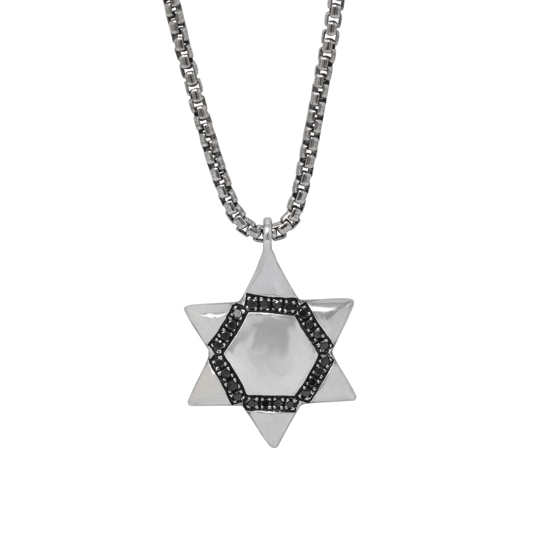 Large Black Diamond Star Of David Pendant Necklace