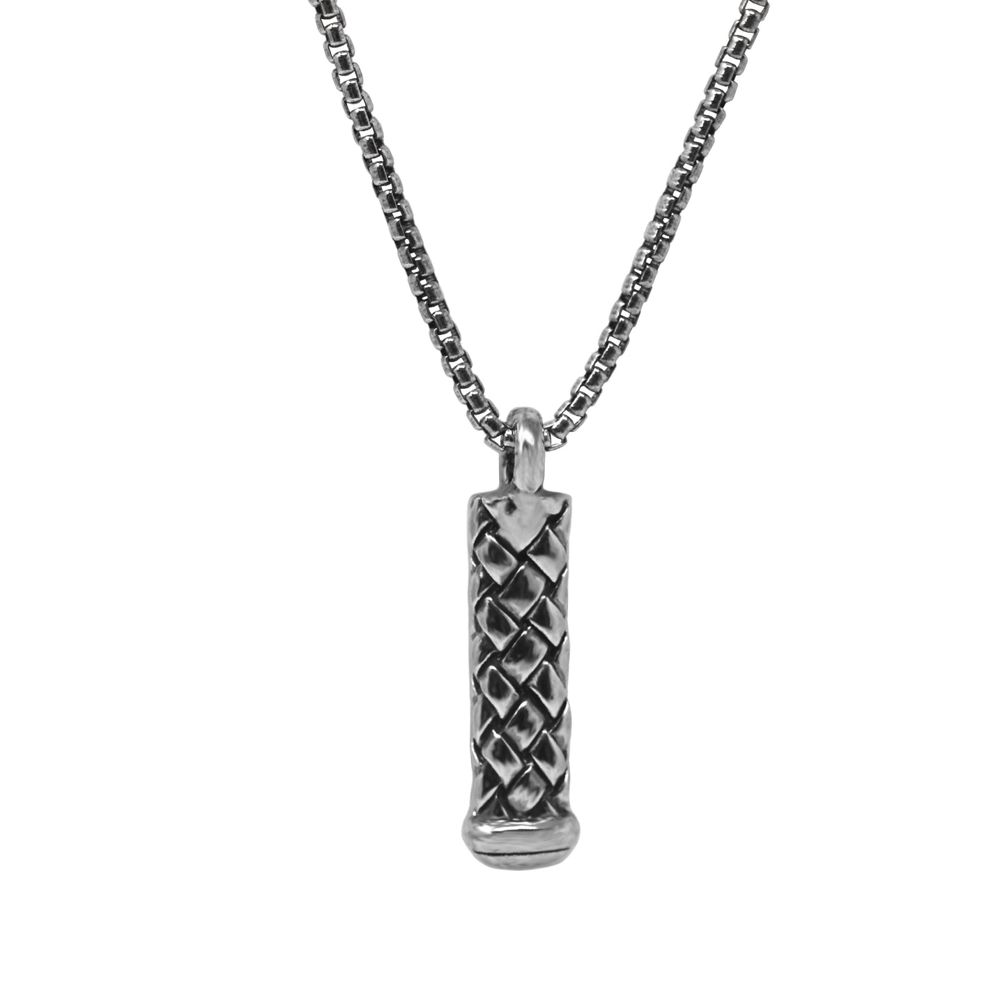 Woven Textured Bar Pendant Necklace In Sterling Silver