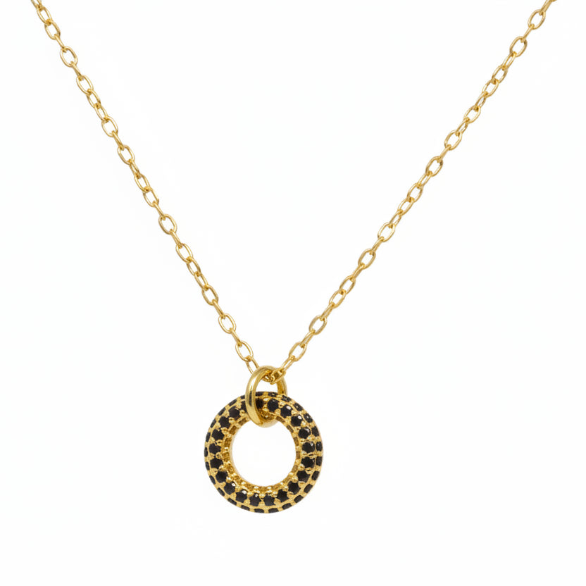 Mini Black Diamond Circle Pendant Necklace
