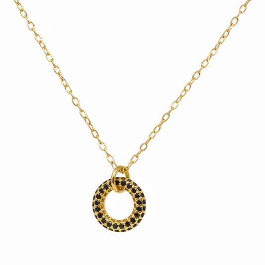 Mini Black Diamond Circle Pendant Necklace
