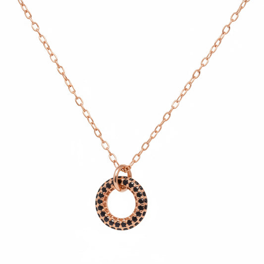 Mini Black Diamond Circle Pendant Necklace