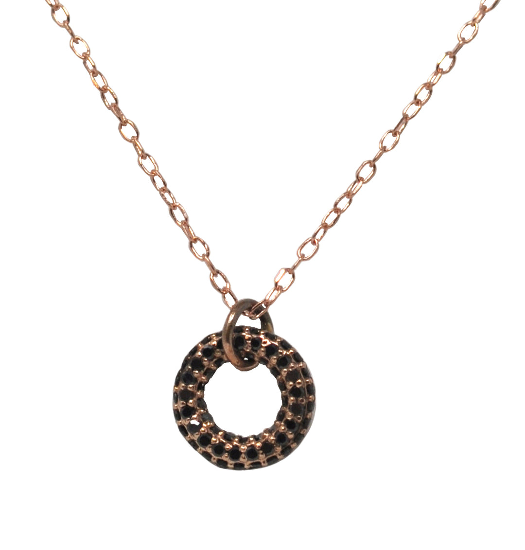 Mini Black Diamond Circle Pendant Necklace