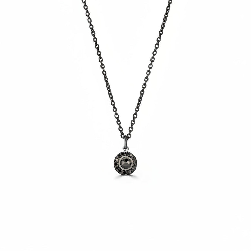 Mini Black Diamond Halo Pendant Necklace