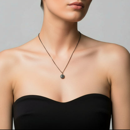 Mini Black Diamond Halo Pendant Necklace