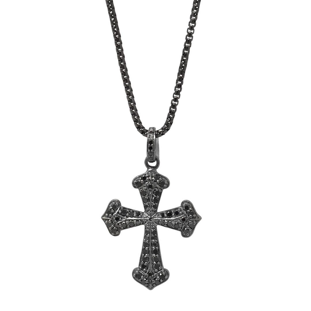 Oxidized Black Diamond Celestial Cross Pendant Necklace