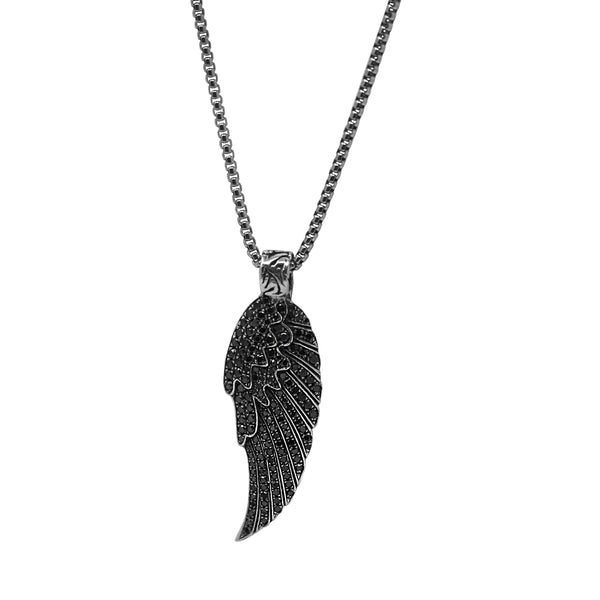 Black Diamond Angel Wing Pendant Necklace